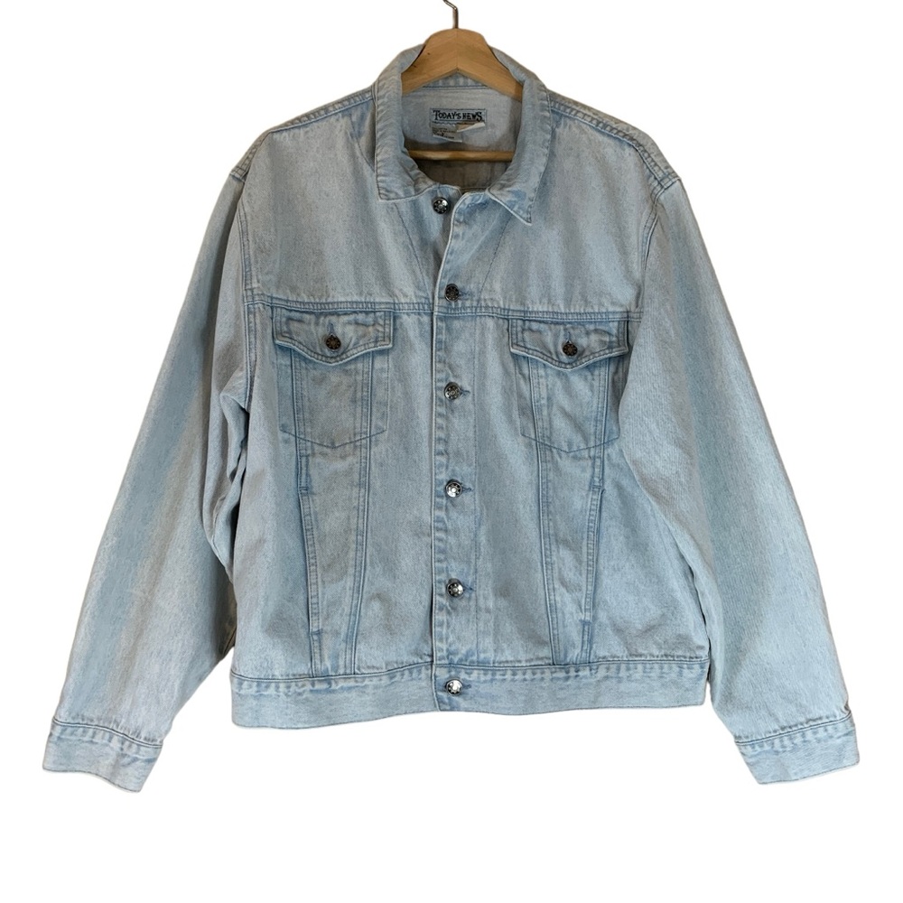 Todays News Vintage 1980 1990 Unisex Jean Jacket Light Wash Size Large